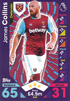 James Collins West Ham United 2016/17 Topps Match Attax #349